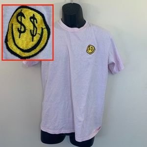 Smiley Face Dollar Sign Embroidered T Shirt Medium 100% cotton Made by Launder